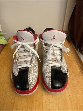 Jordan Kids White, Black & Red Graphic Basketball Sneakers